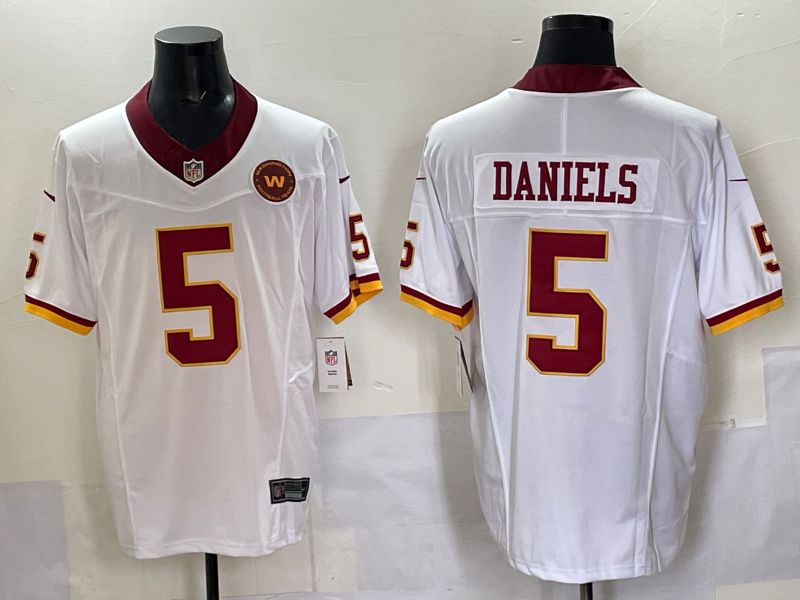 Men 2025 Washington Commanders #5 Daniels White Four generations Nike Limited NFL Jersey 04